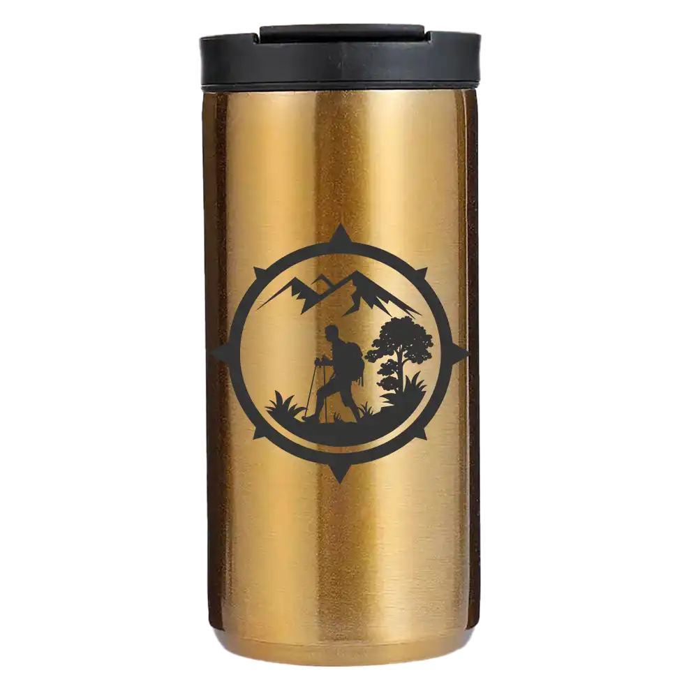 Hiking Mountain Compass 14oz Tumbler Gold