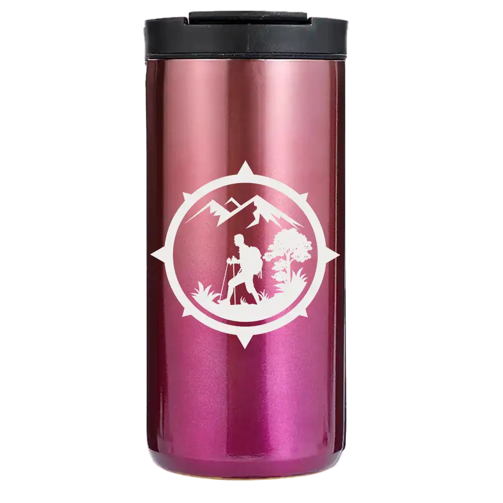 Hiking Mountain Compass 14oz Tumbler Purple