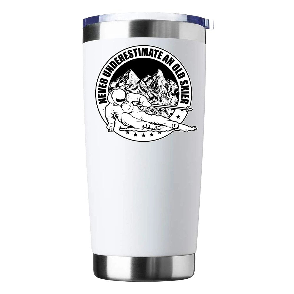 Never Underestimate An Old Skier 20oz Insulated Vacuum Sealed Tumbler