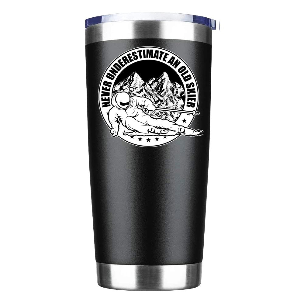 Never Underestimate An Old Skier 20oz Insulated Vacuum Sealed Tumbler