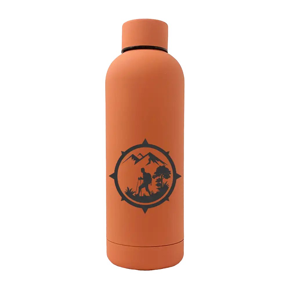 Hiking Mountain Compass 17oz Stainless Rubberized Water Bottle