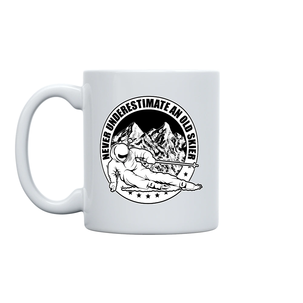 Never Underestimate An Old Skier White Coffee Mug