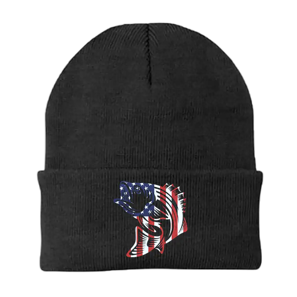 American Flag Fish Embroidered Beanie