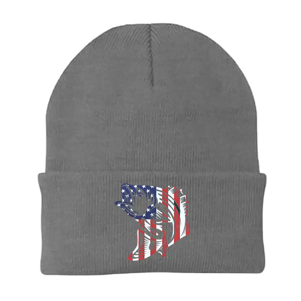 American Flag Fish Embroidered Beanie