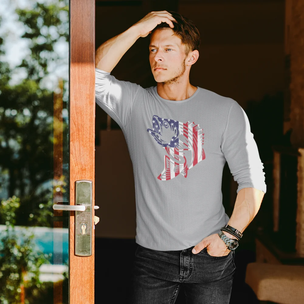 American Flag Fish Men Long Sleeve Shirt