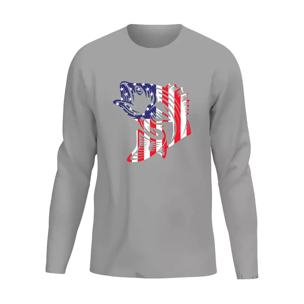 American Flag Fish Men Long Sleeve Shirt