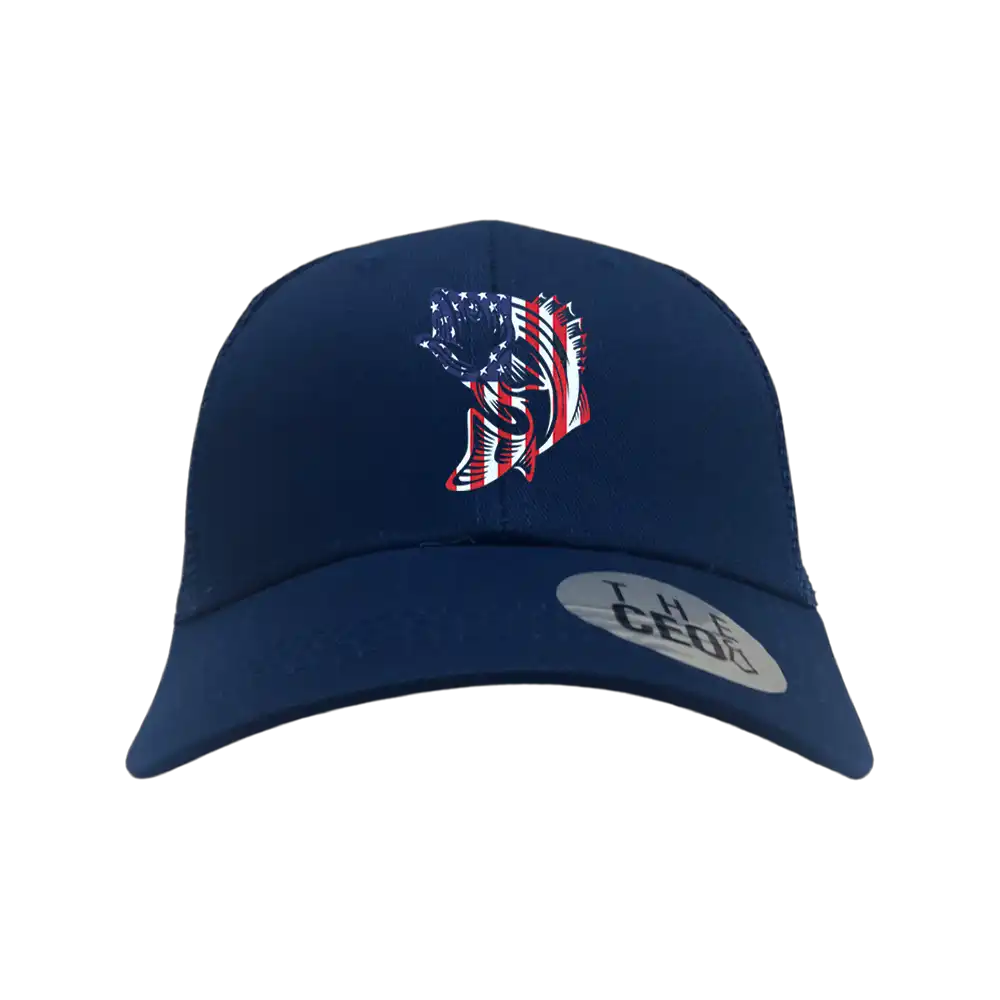 American Flag Fish Embroidered Trucker Hat