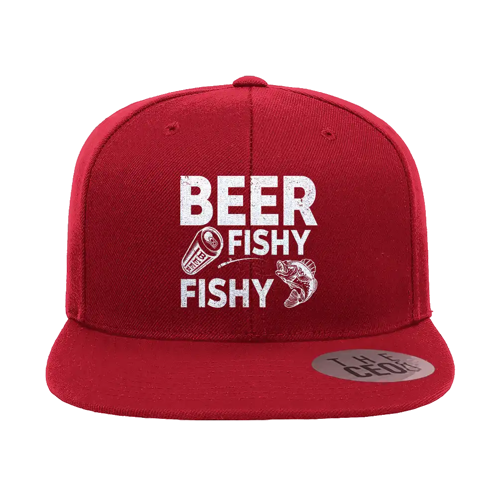 Beer Fishy Fishy Embroidered Flat Bill Cap