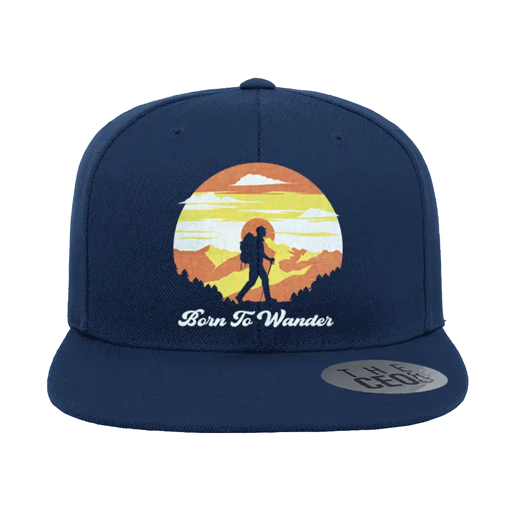 Born To Wander Embroidered Flat Bill Cap