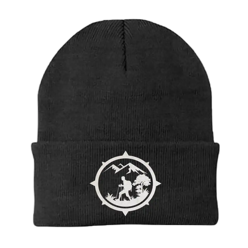 Hiking Mountain Compass Embroidered Beanie