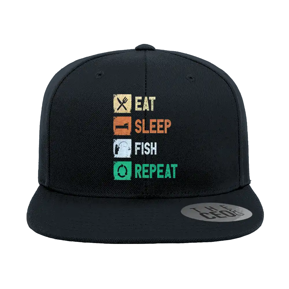Eat Sleep Fishing Repeat Printed Flat Bill Cap