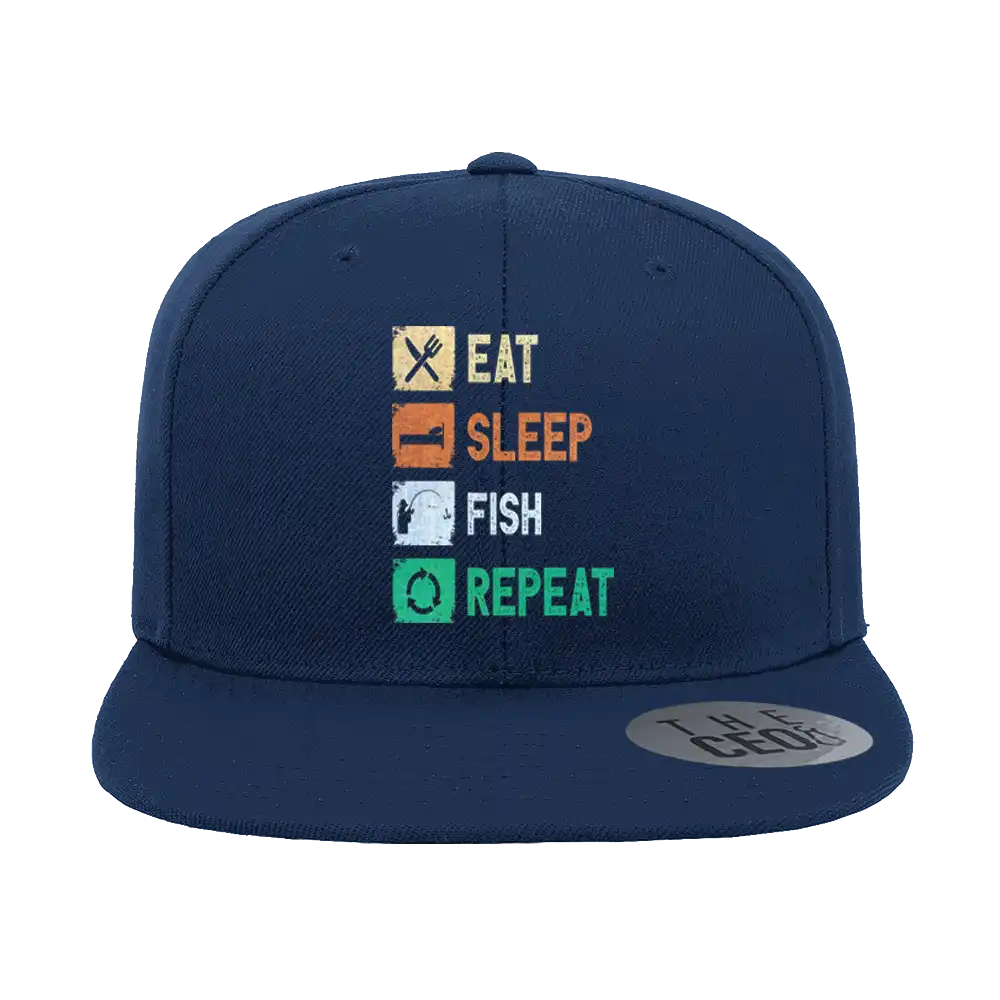 Eat Sleep Fishing Repeat Printed Flat Bill Cap