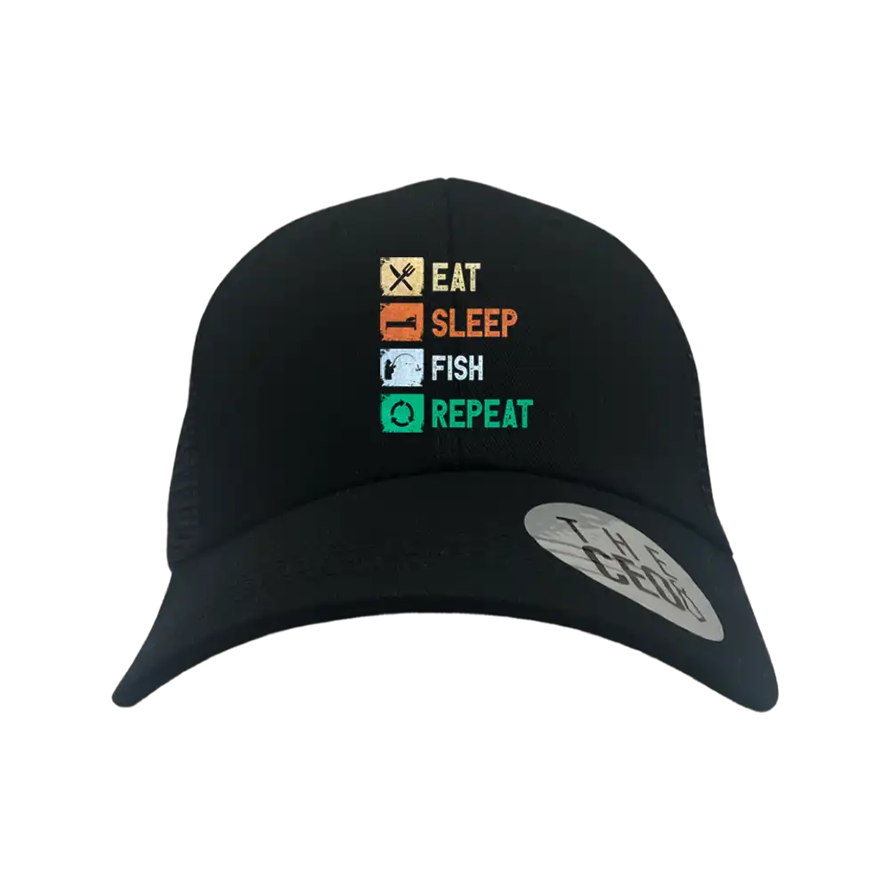 Eat Sleep Fishing Repeat Printed Trucker Hat