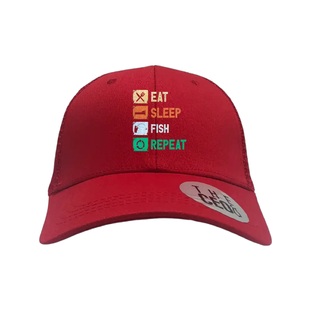 Eat Sleep Fishing Repeat Printed Trucker Hat