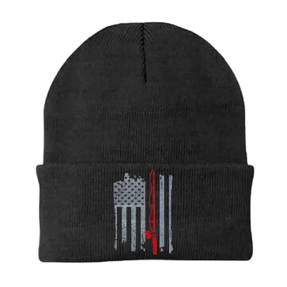 Fishing Rod American Flag Embroidered Beanie
