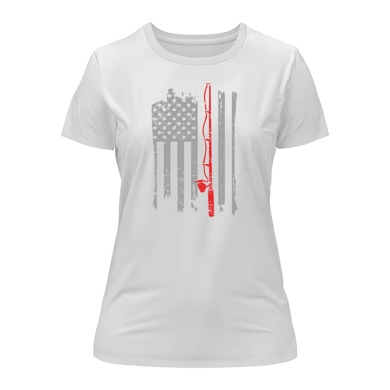 Fishing Rod American Flag T-Shirt for Women