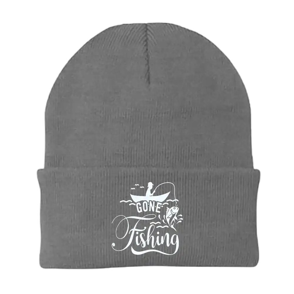 Gone Fishing Embroidered Beanie