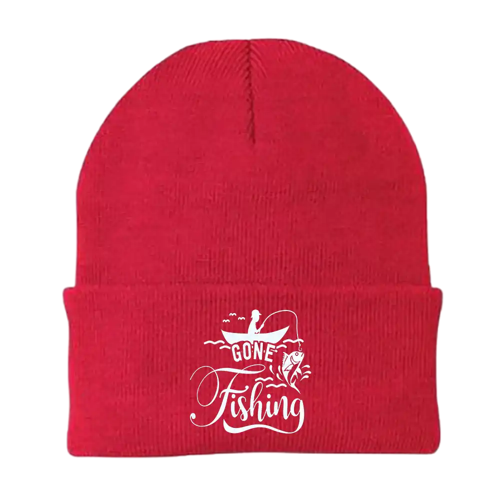 Gone Fishing Embroidered Beanie