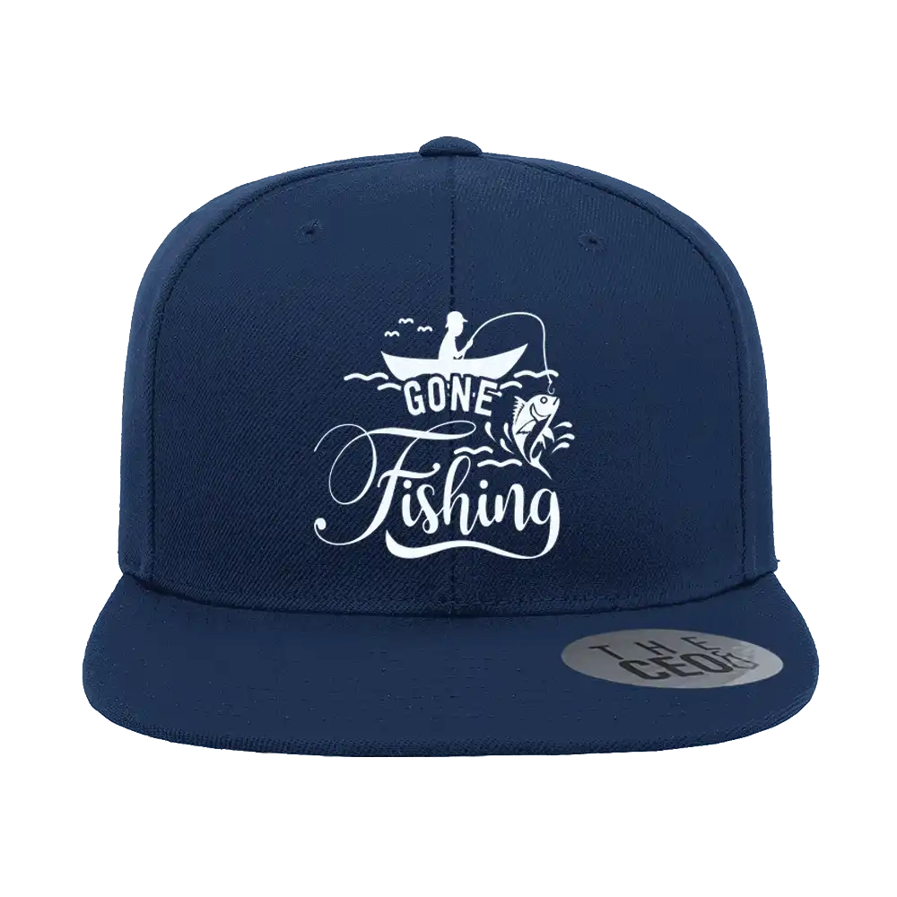 Gone Fishing Embroidered Flat Bill Cap