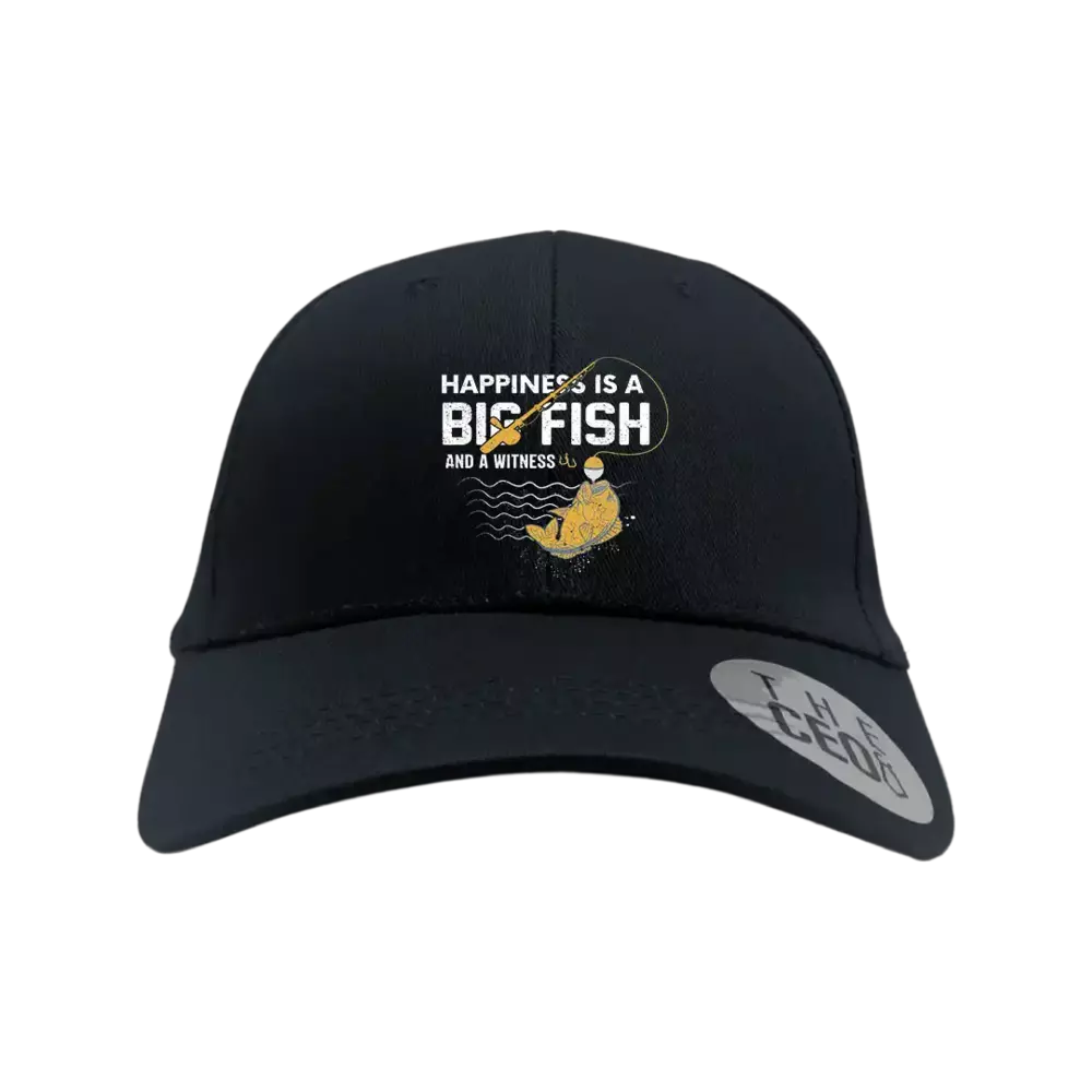 Happiness Is A Big Fish Embroidered Baseball Hat