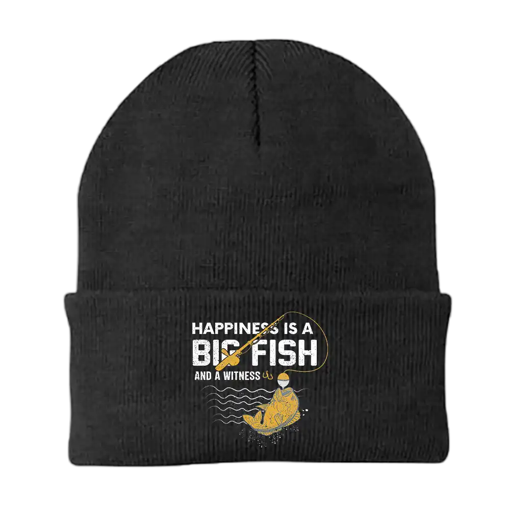 Happiness Is A Big Fish Embroidered Beanie