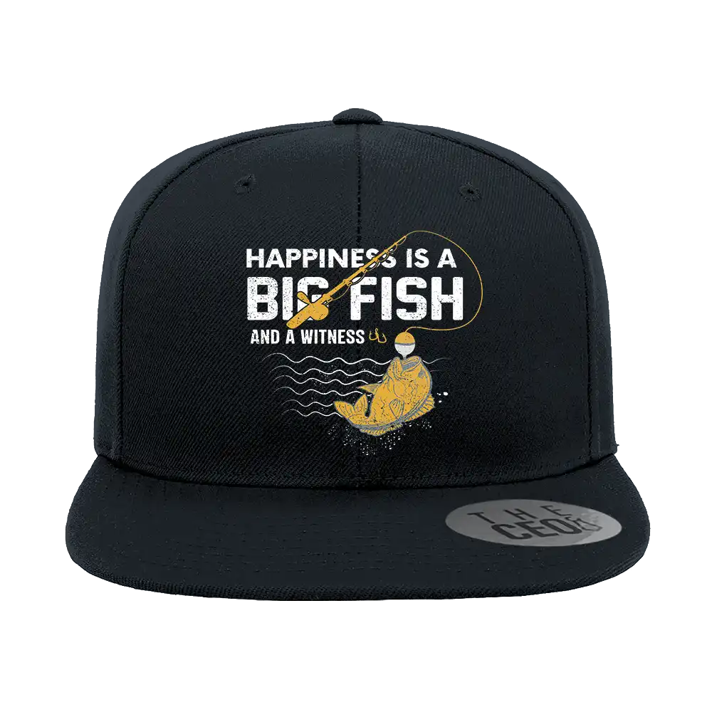 Happiness Is A Big Fish Embroidered Flat Bill Cap