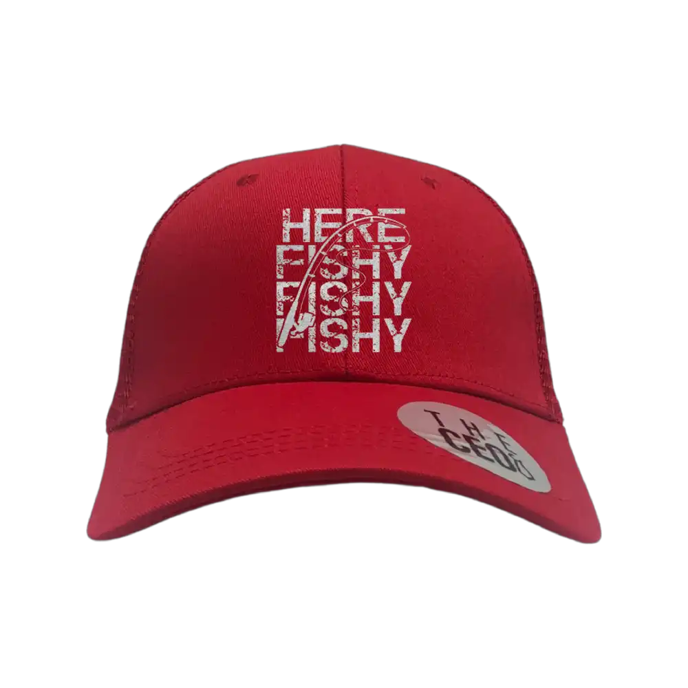 Here Fishy Fishy Embroidered Trucker Hat
