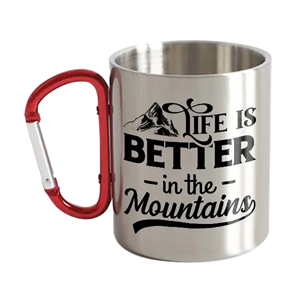 Hiking Life Is Better In The Mountains Stainless Steel Double Wall Carabiner Mug 12oz