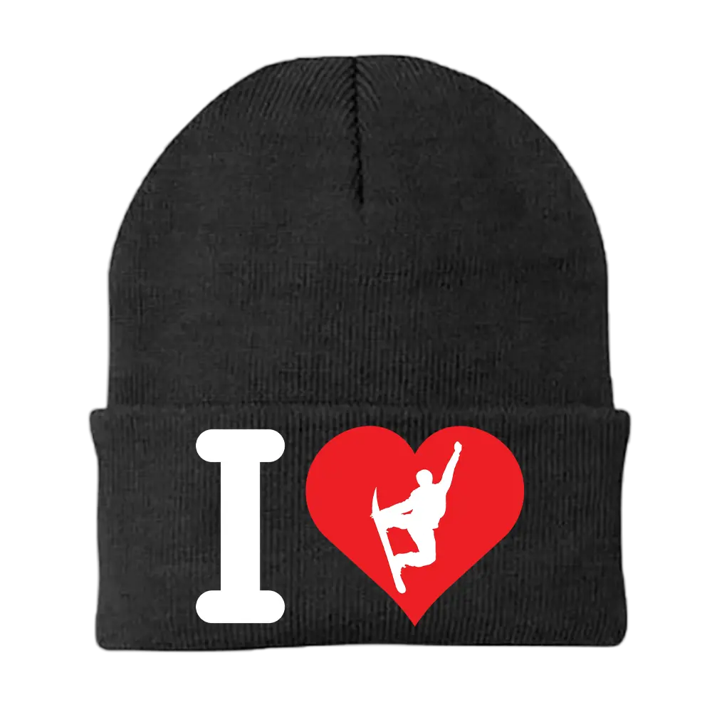 I Love Snowboarding Embroidered Beanie