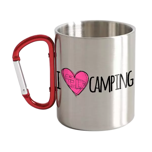 I Love Camping Stainless Steel Double Wall Carabiner Mug 12oz