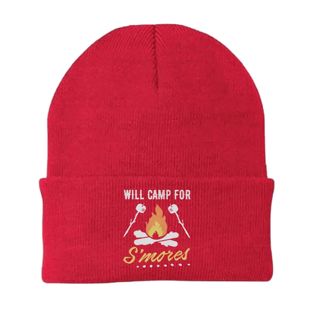 Will Camp For Smores Embroidered Beanie