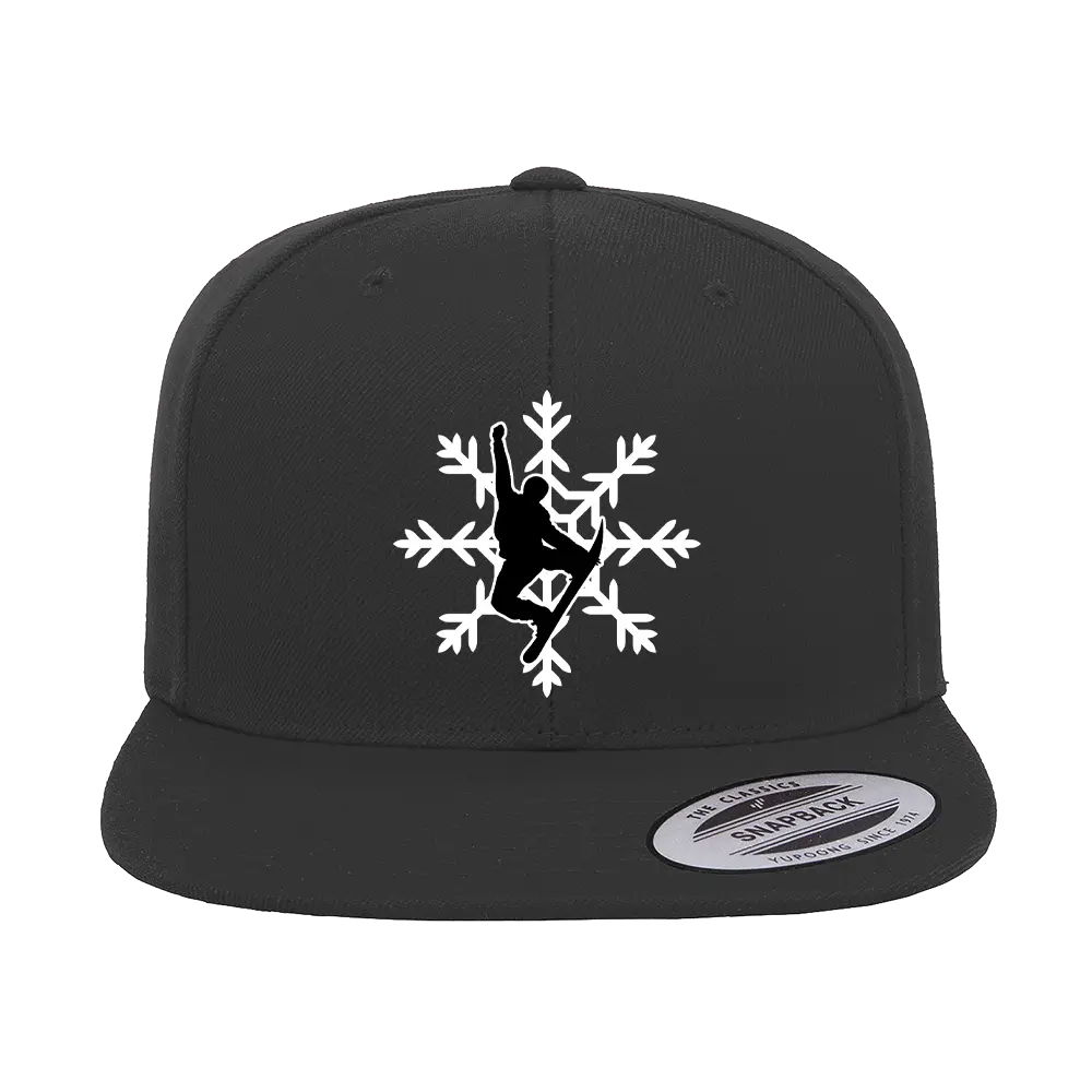 Snowboard Snowflake Embroidered Flat Bill Cap