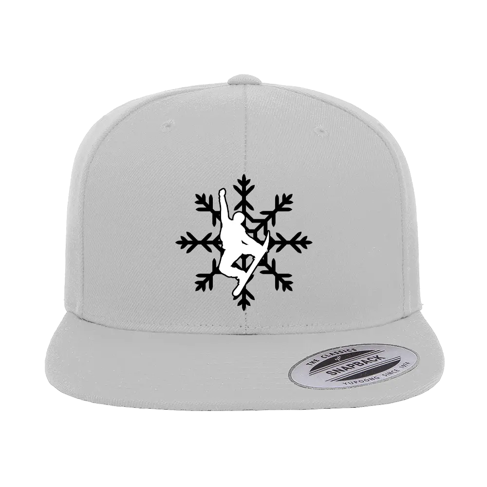 Snowboard Snowflake Embroidered Flat Bill Cap