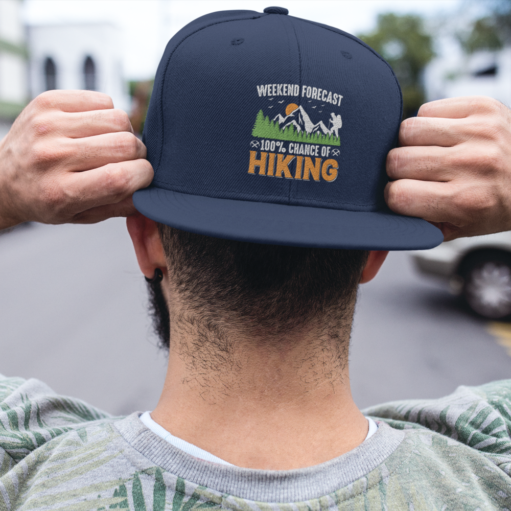 Weekend Forecast 100% Hiking Embroidered Flat Bill Cap