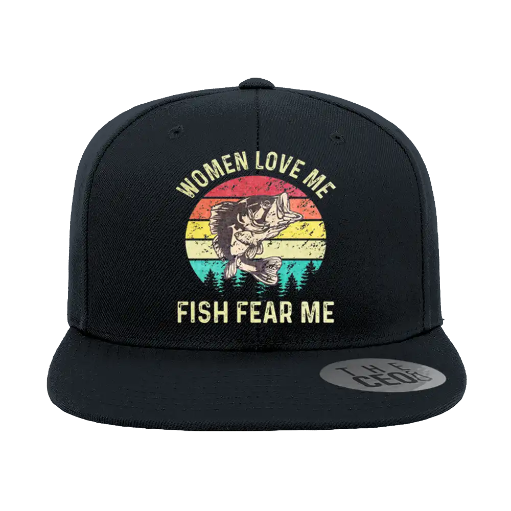 Women Love Me Fish Hate Me Printed Flat Bill Cap