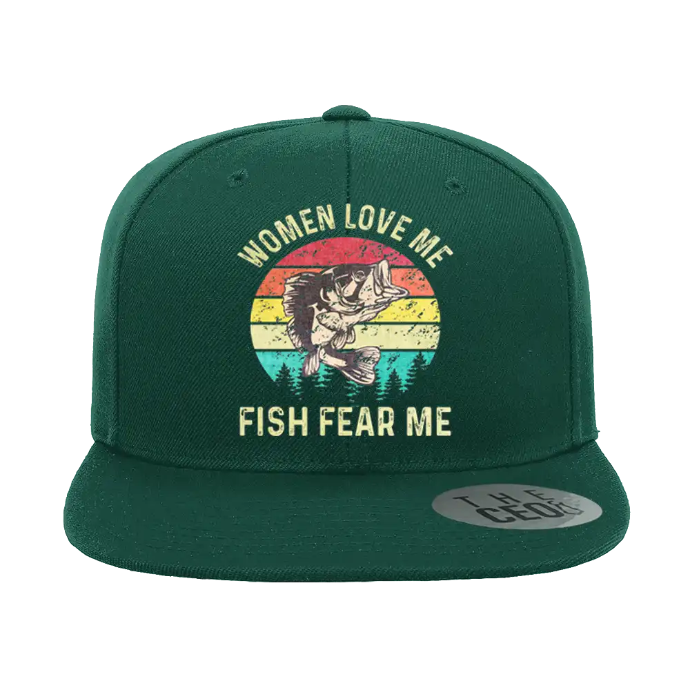 Women Love Me Fish Hate Me Printed Flat Bill Cap