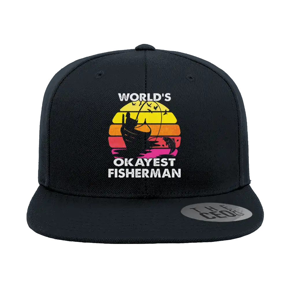 World's Okayest Fisherman Printed Flat Bill Cap