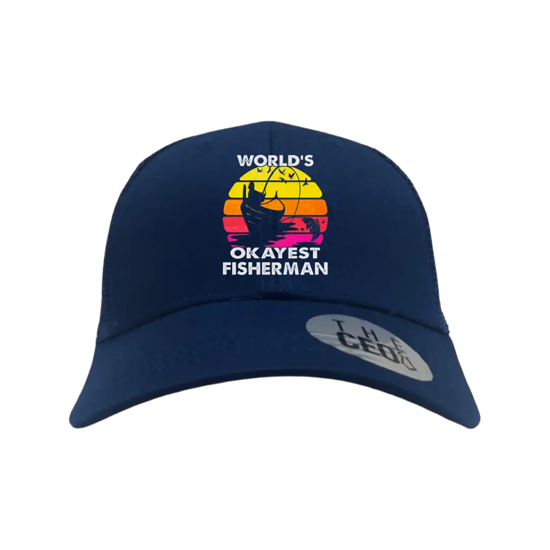 World's Okayest Fisherman Printed Trucker Hat