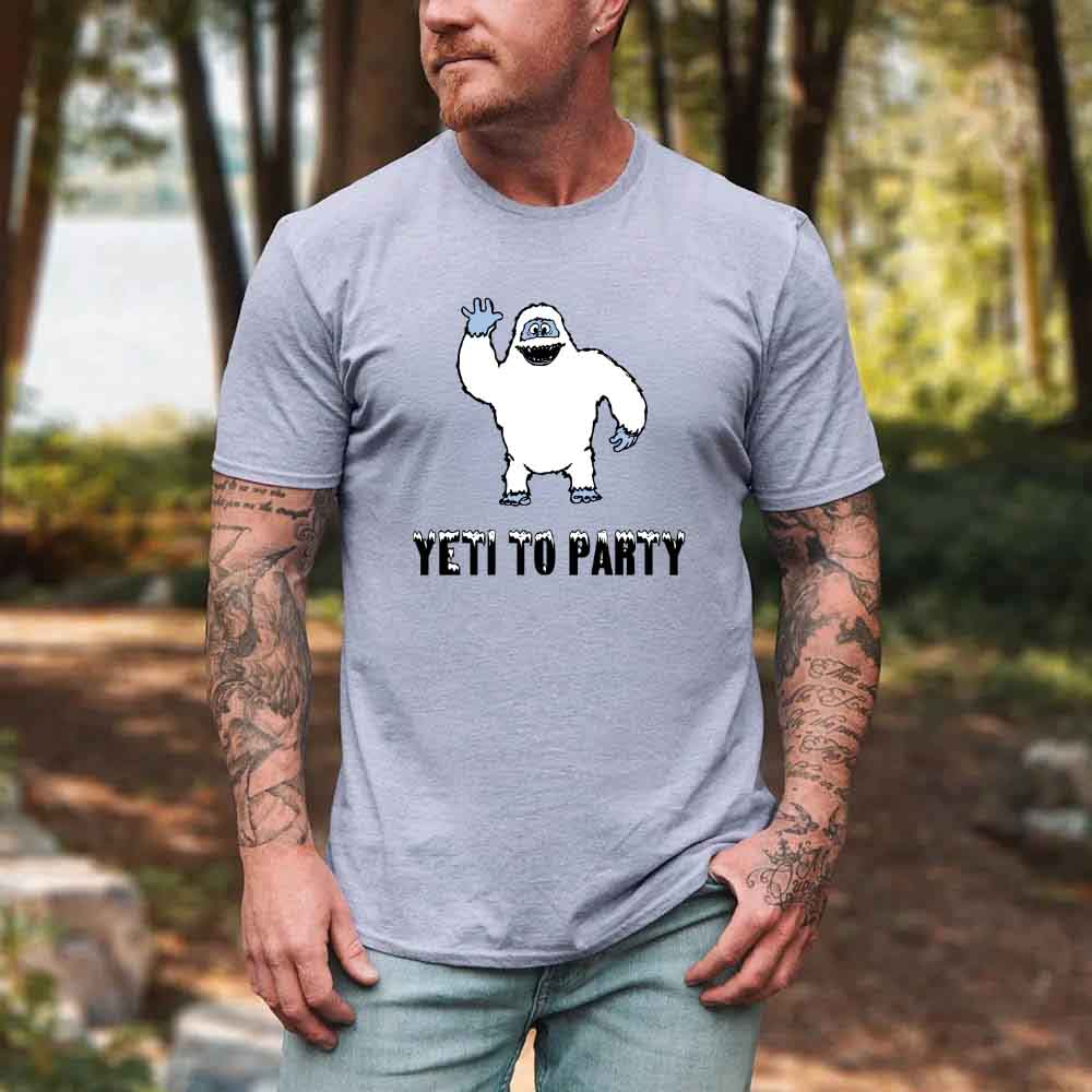 May include a holiday-themed T-shirt with a cheerful Yeti graphic and a festive “Yeti to Party” phrase in winter colors.