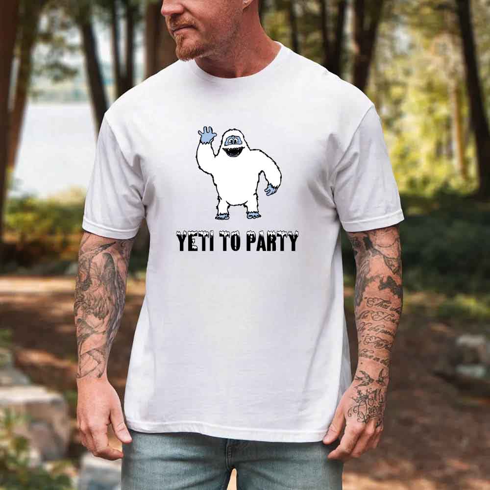May include a holiday-themed T-shirt with a cheerful Yeti graphic and a festive “Yeti to Party” phrase in winter colors.