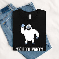 Thumbnail for May include a holiday-themed T-shirt with a cheerful Yeti graphic and a festive “Yeti to Party” phrase in winter colors.