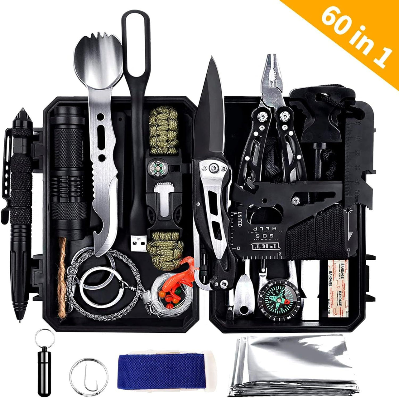 60 In 1 Emergency Survival Gear Kits For Camping, Hiking And Climbing