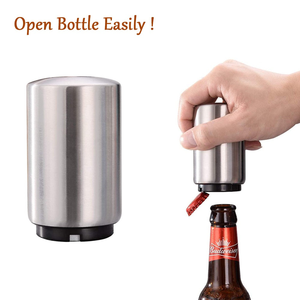 Automatic Stainless Steel Bottle Opener – Portable, Magnetic, and Easy to Use