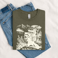 Thumbnail for May include a Military Green Always Up for a Trail T-Shirt featuring a funny hiking graphic for nature lovers, campers, backpackers, and outdoor adventure enthusiasts.