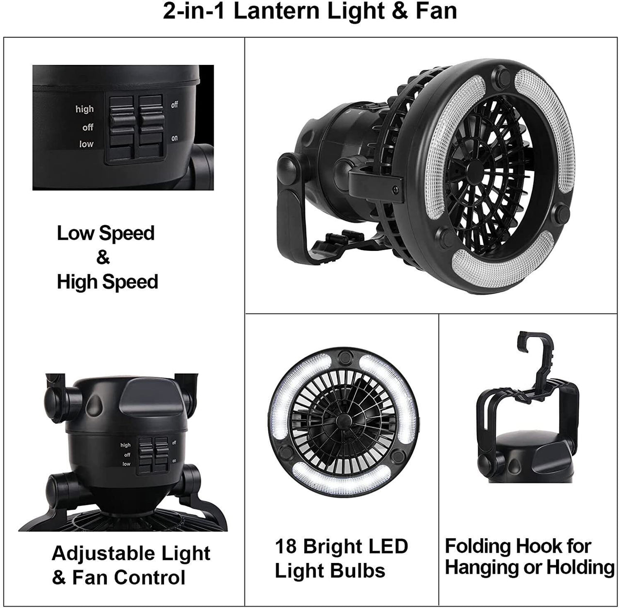 2-in-1 Portable Camping Tent Light And Fan For Outdoor