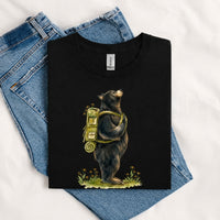 Thumbnail for May include a Black person wearing the Black Bear Gone Camping T-Shirt featuring a camping-themed black bear graphic for nature lovers and outdoor enthusiasts.