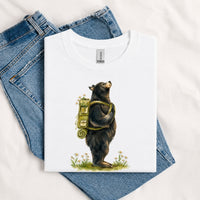 Thumbnail for May include a White person wearing the Black Bear Gone Camping T-Shirt featuring a camping-themed black bear graphic for nature lovers and outdoor enthusiasts.