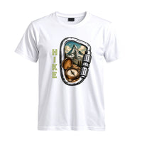 Thumbnail for May include a White person wearing the Carabiner Camping T-Shirt featuring a mountain adventure graphic with a carabiner design for hikers and outdoor enthusiasts.
