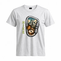 Thumbnail for May include a Sport Grey person wearing the Carabiner Camping T-Shirt featuring a mountain adventure graphic with a carabiner design for hikers and outdoor enthusiasts.