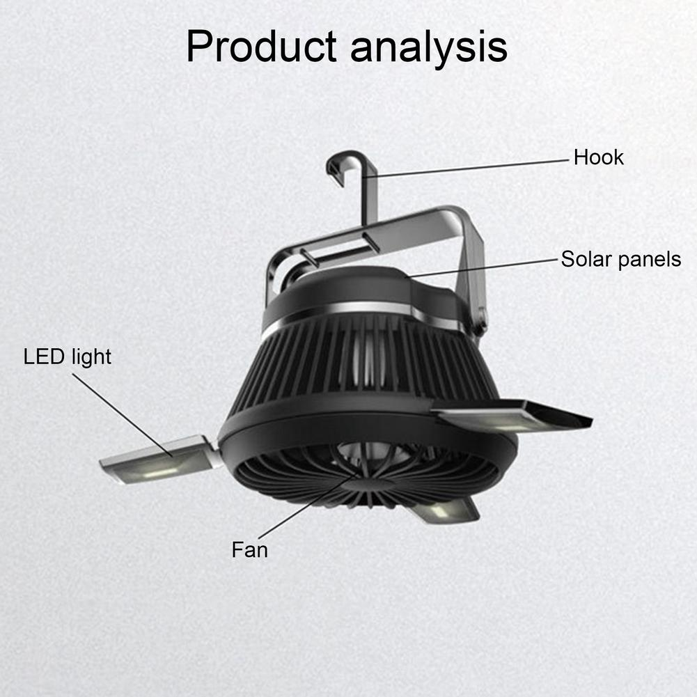 Portable Foldable Fan LED Solar Camping Lantern with Hook